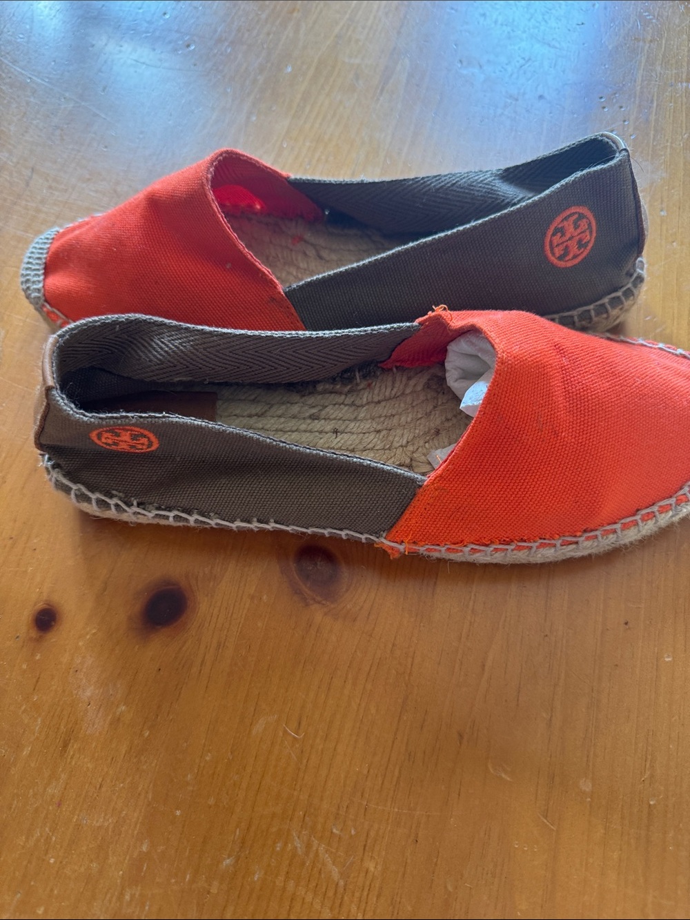 Tory Burch Kids Orange and Brown Canvas Espadrille Moccasins